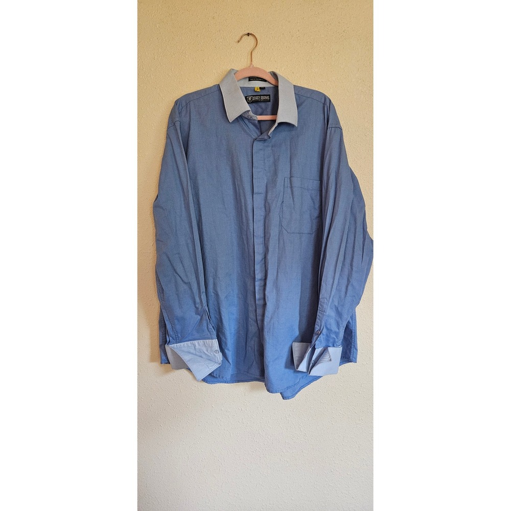 Stacy Adams Mens Blue Oxford Dress Shirt French Cuff Contrast Collar 18.5 38/39